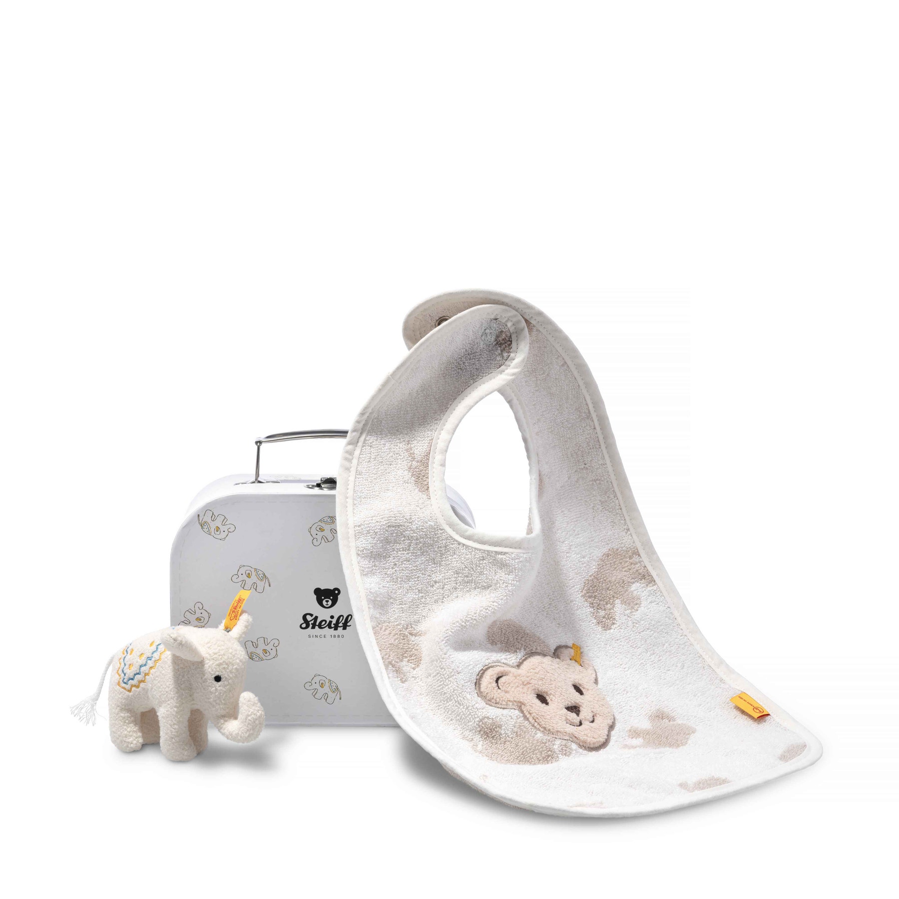 Little elephant with rattle and bib gift set