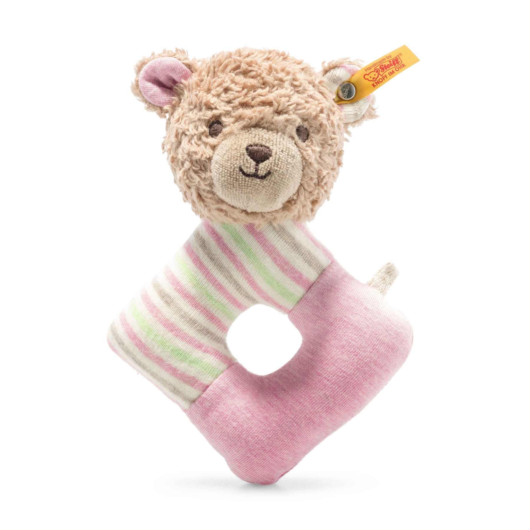 GOTS Rosy Teddy bear grip toy with rattle