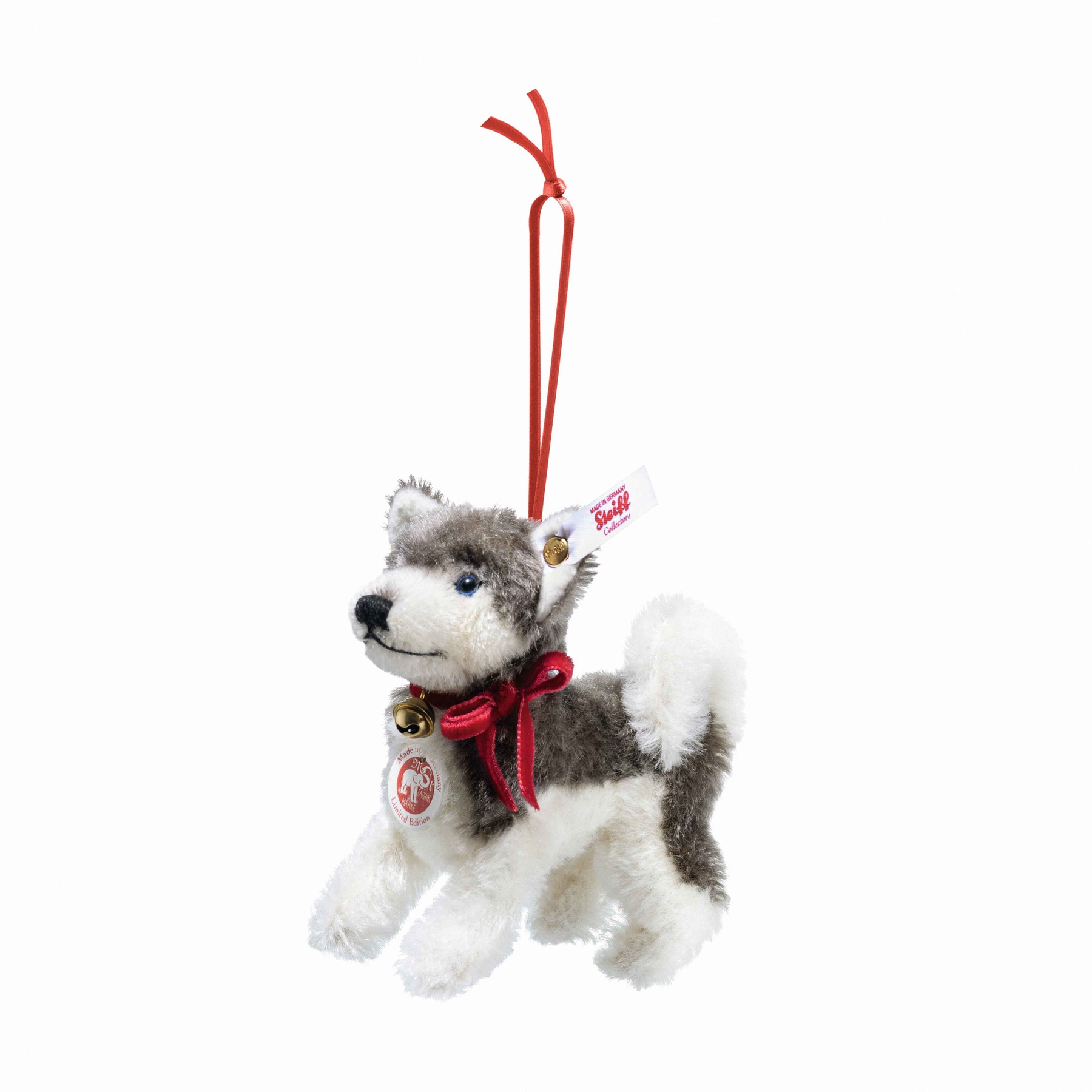 Holiday Husky with Red Bow Ornament