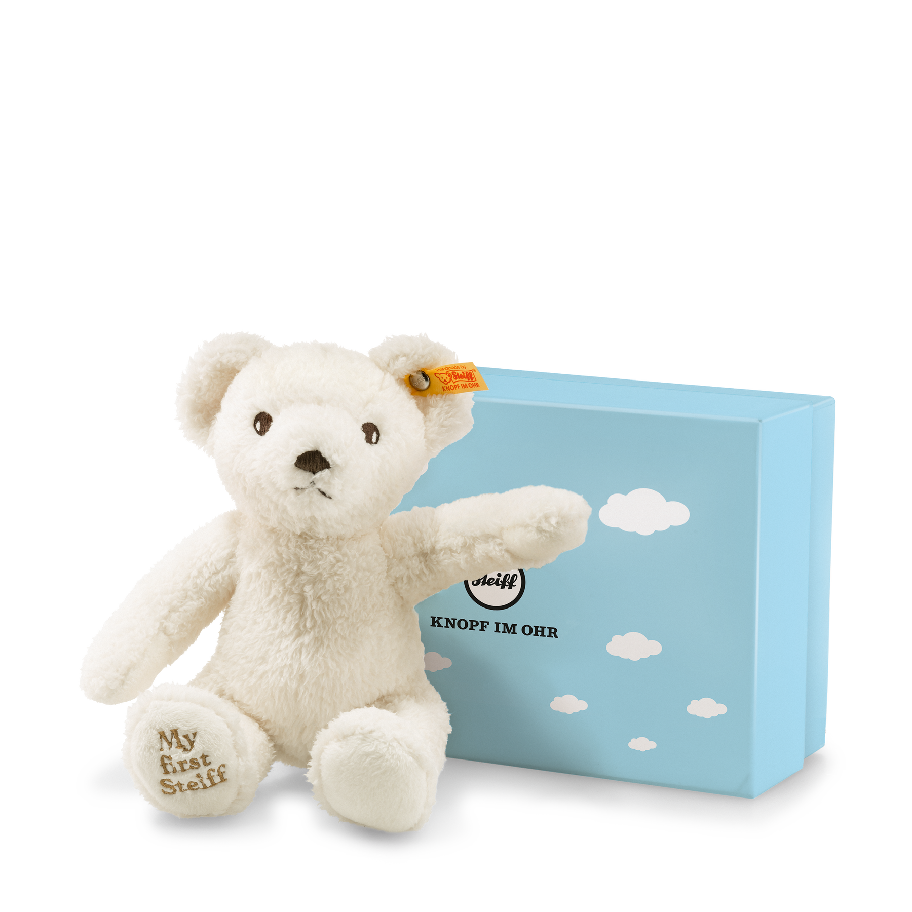 EAN 664021 Steiff 'My First Steiff' washable white baby teddy bear in gift box 