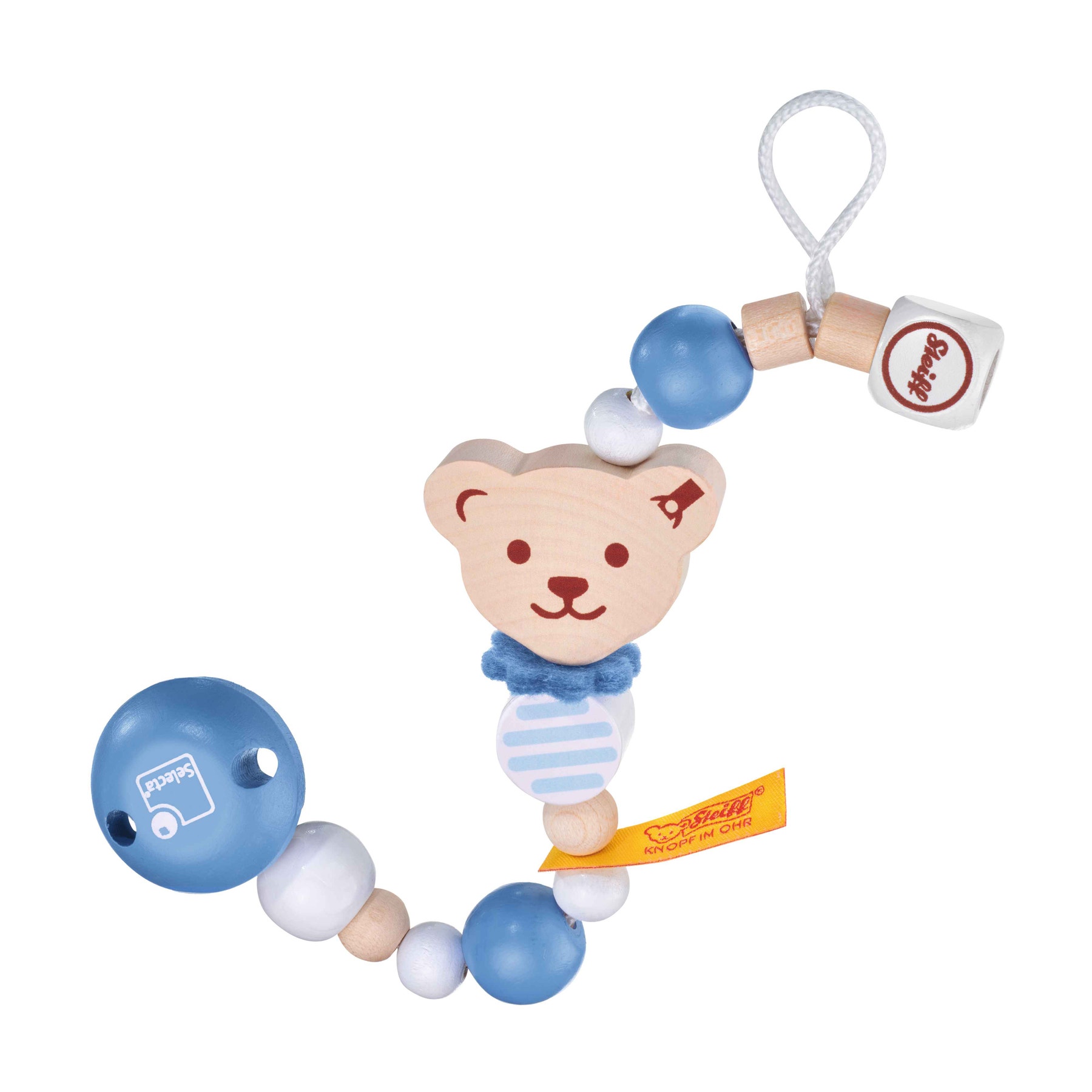 Steiff by Selecta® pacifier chain, 21 cm, medium blue 