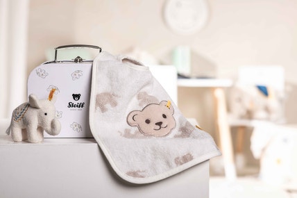 Little Elephant Plush Rattle and Bib in Travel Suitcase, 3 Piece