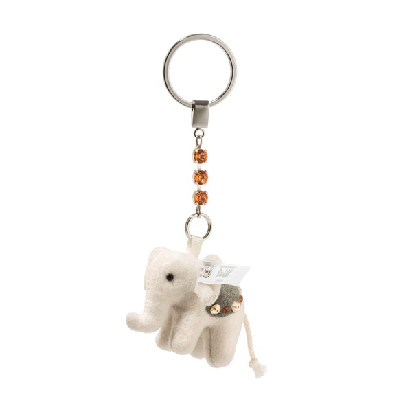 Steiff Button in Ear Japan シルバーのチャーム付き Little Elephant Keyring with Swarovski® Crystals, 2 in, light gray