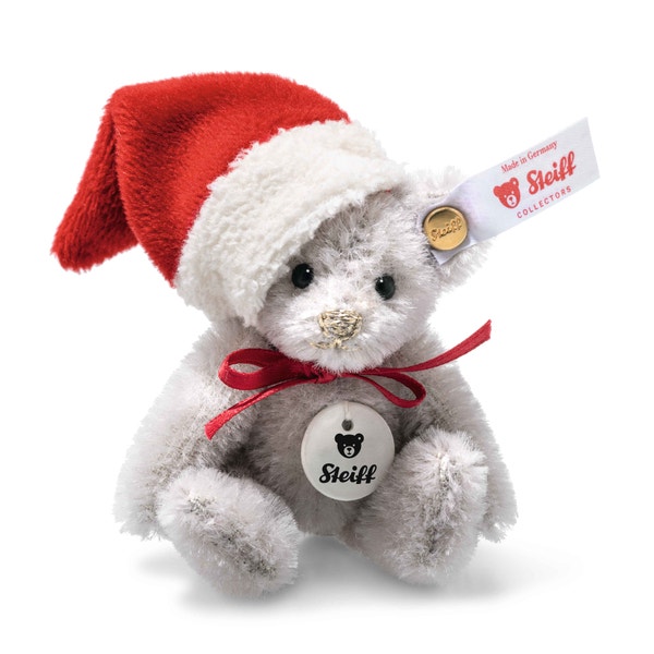Chris Miniature Holiday Teddy Bear, 3 in, light grey
