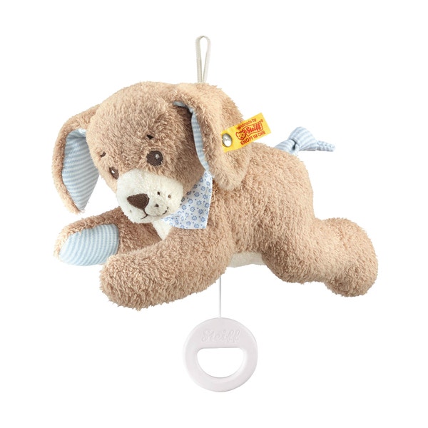 Good night dog music box 22 cm light blue Steiff