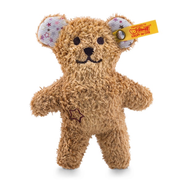 Mini Teddy bear with rustling foil and rattle, 4 in, light brown