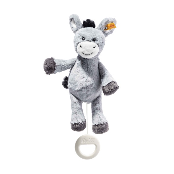 Dinkie Donkey Musical Pull Toy 10 in light grey Steiff