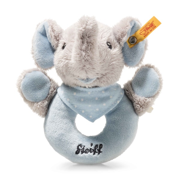 Trampili Elephant Plush Rattle Ring, 5 in, light grey - Steiff.com
